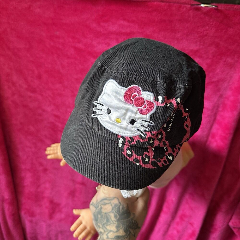 2012 Hello Kitty Hat Painters Cap Black Pink White Sanrio Youth Peace Zebra Y2K